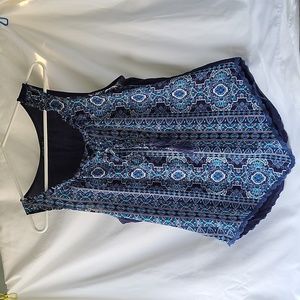 Socialite Sleeveless Blue Teal Print W/Ruffled Collar